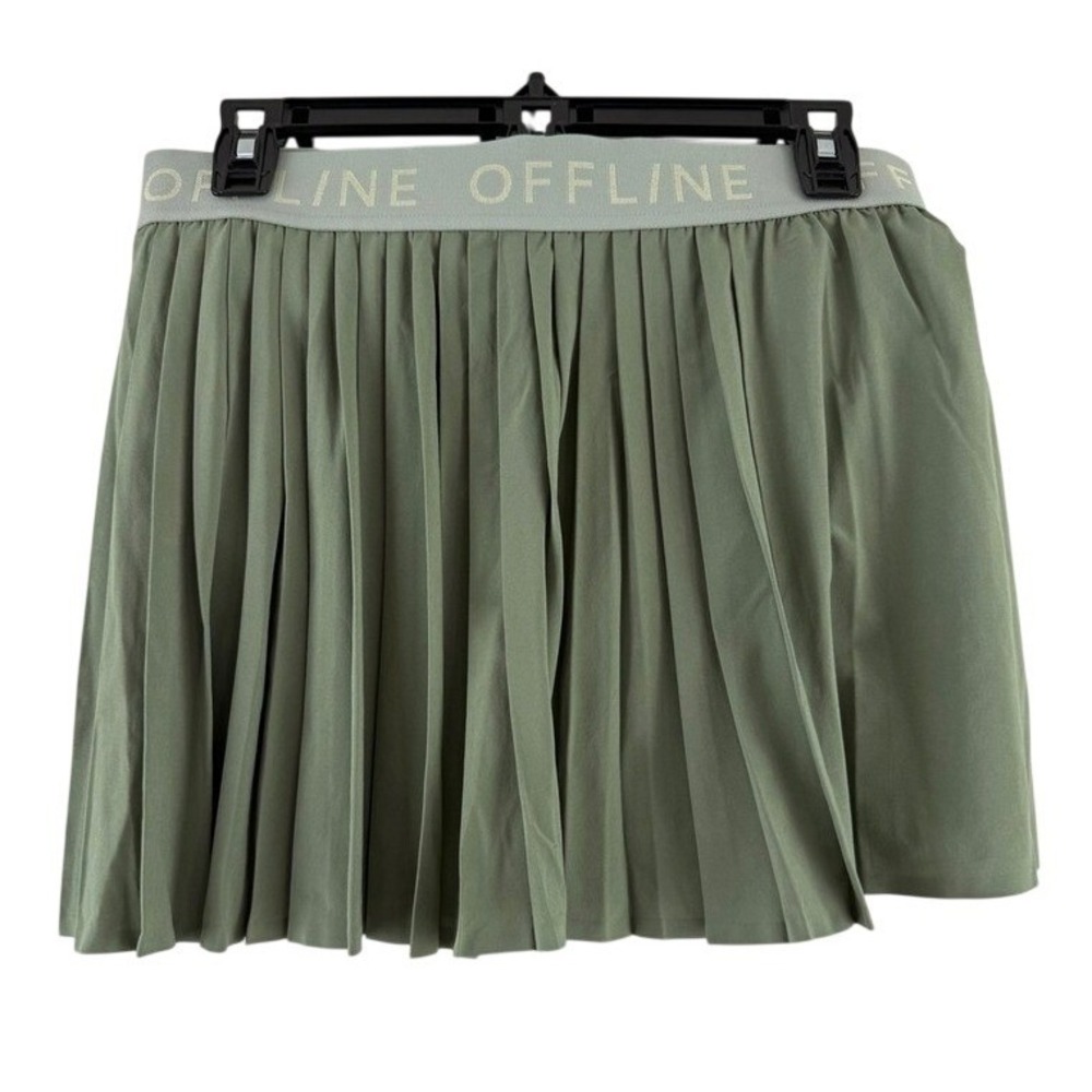 OFFLINE by Aerie Sage Green Pleated Tennis Skirt Logo Goals Skort Large‎ NWT